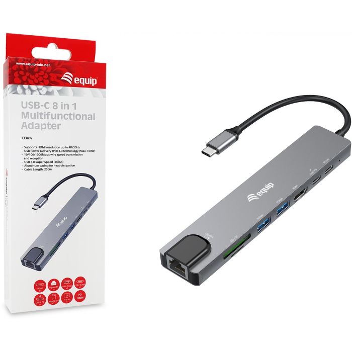 Equip Adapter USB-C -> HDMI.GbE.3xUSB3.2 Gen1.SD/TF.PD 100W 4 Equip Adapter USB-C -> HDMI.GbE.3xUSB3.2 Gen1.SD/TF.PD 100W 4