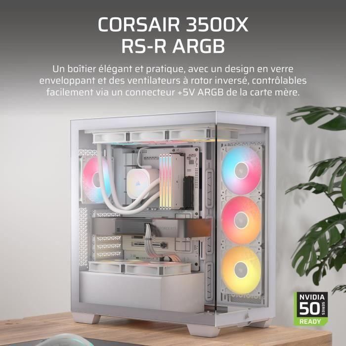 Boitier PC - CORSAIR - 3500X RSR ARGB Tempered Glass Mid-Tower - 3 ventilateurs ARGB a rotor inversé - Blanc 1