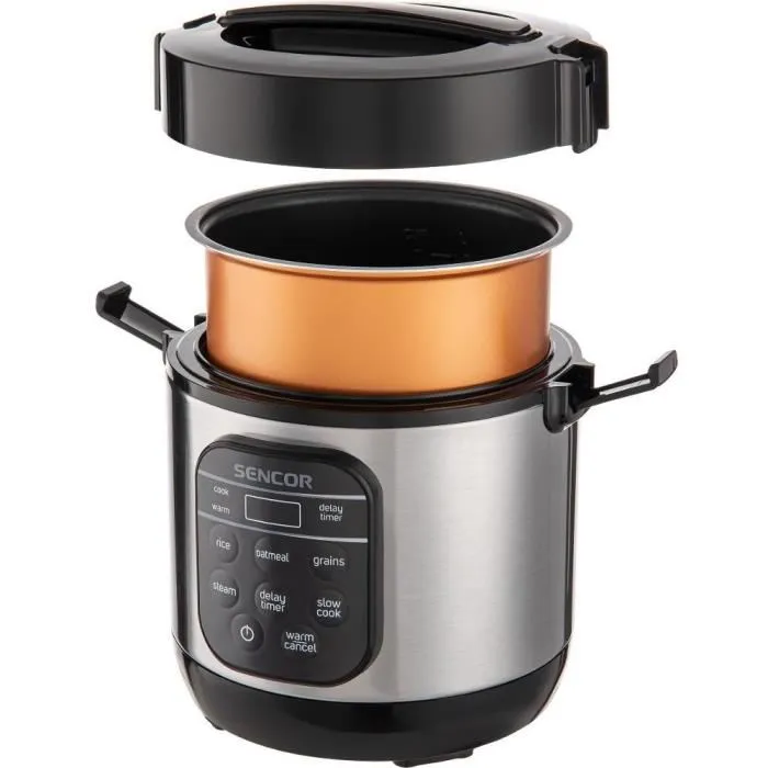 Sencor SRM 0650SS - Cuiseur à riz 0,6 litre avec 5 modes (riz, vapeur, mijotage), maintien au chaud 12h et cuve inox - Cuisson automatique