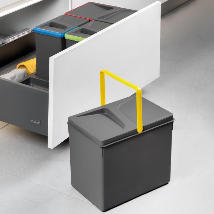 Emuca Kit de bacs de tri sélectif pour tiroirs de cuisine Recycle hauteur 216mm, 2x12litres, Plastique gris anthracite 3