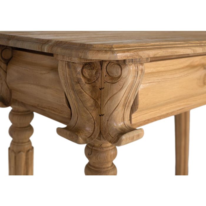 GINER Y COLOMER Console d'entrée en teck massif naturel avec 2 tiroirs à poignées métalliques, 6 pieds tournés et une étagère - Dimensions 151x42x86 cm 4 GINER Y COLOMER Console d'entrée en teck massif naturel avec 2 tiroirs à poignées métalliques, 6 pieds tournés et une étagère - Dimensions 151x42x86 cm 4