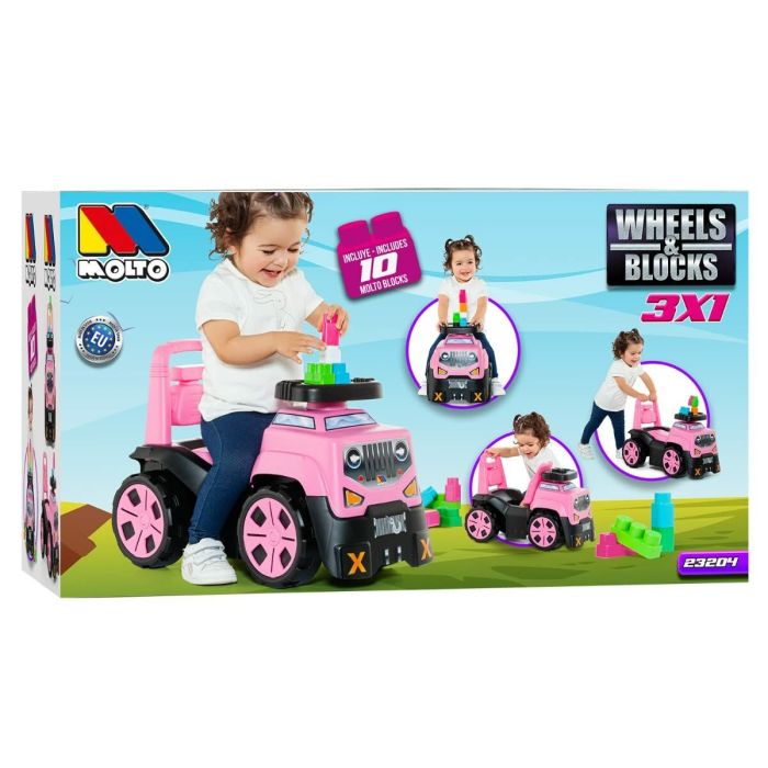 Tricycle Moltó 3x1 Wheels & Blocks 10 Pièces 89 cm Rose 3