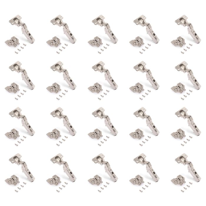 Emuca Lot de 20 charnières coudées X91 à fermeture amortie avec embases à visser, Hauteur 0, Acier, Nickelé 0 Emuca Lot de 20 charnières coudées X91 à fermeture amortie avec embases à visser, Hauteur 0, Acier, Nickelé 0