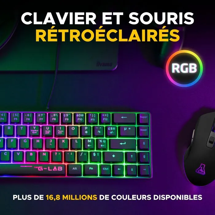 The G-Lab Combo Hydrogen BKG - Pack gamer clavier et souris filaires - Clavier 60% Azerty noir avec switches précis et souris 6400 DPI - pour gaming et bureau The G-Lab Combo Hydrogen BKG - Pack gamer clavier et souris filaires - Clavier 60% Azerty noir avec switches précis et souris 6400 DPI - pour gaming et bureau