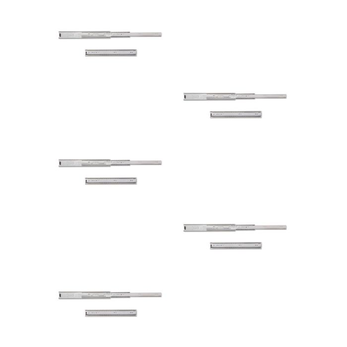 Emuca Lot de 5 jeux de coulisses pour tiroirs, roulement à billes, hauteur 45mm, profondeur 300mm, sortie totale, zingué 0 Emuca Lot de 5 jeux de coulisses pour tiroirs, roulement à billes, hauteur 45mm, profondeur 300mm, sortie totale, zingué 0