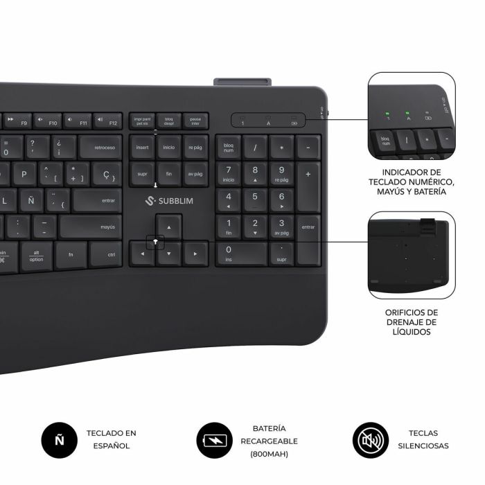 clavier et souris Subblim OFFICE PROWAVE Noir Espagnol Qwerty QWERTY 13