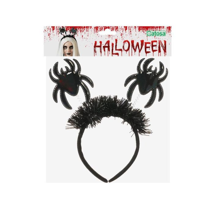 Diadema Araignées pour Halloween Noir Adulte Femme - Ornement avec Deux Araignées à Paillettes et Ressorts Animés