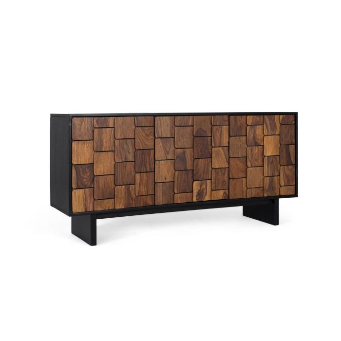 GINER Y COLOMER - Buffet contemporain en bois de mangue avec 3 portes en sheesham, finition wengué-noyer, 160 cm de large x 75 cm de haut x 40 cm de profondeur 1
