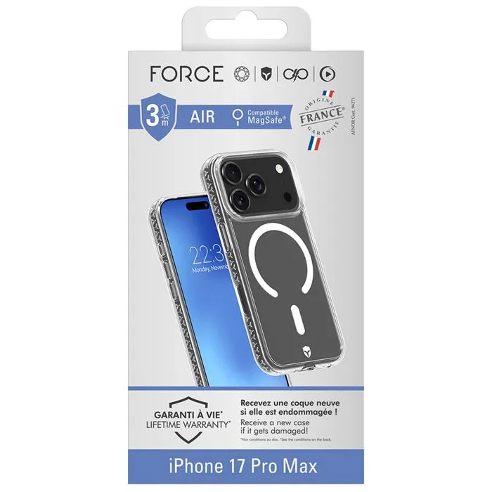 Force Case Coque Air FC MagSafe transparente pour iPhone 17 Pro Max - Coque premium protectrice, compatibilité MagSafe, design unique, confort et sécurité