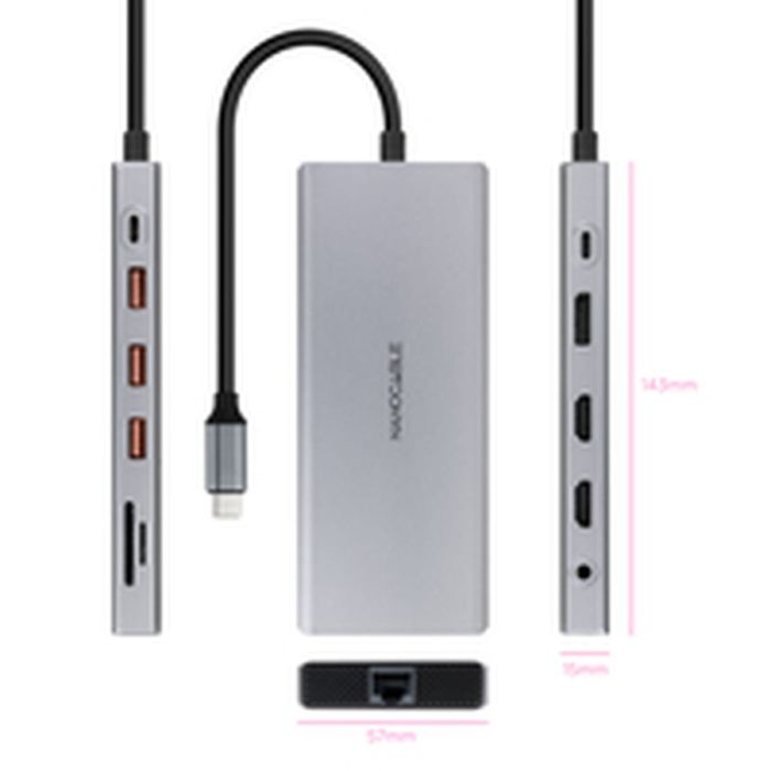 Hub USB NANOCABLE Hub 12en1 Gris 18 cm 8