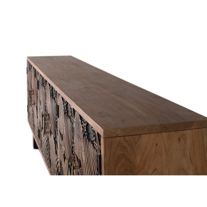 GINER Y COLOMER Buffet 6 portes en bois massif d'acacia couleur naturel et noir avec pattes métal - 220 x 74 x 42 cm 4 GINER Y COLOMER Buffet 6 portes en bois massif d'acacia couleur naturel et noir avec pattes métal - 220 x 74 x 42 cm 4