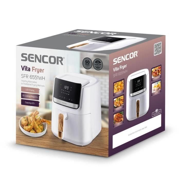 Sencor SFR 6551WH Friteuse sans huile Airfryer 6.5 L 1600 W Blanc - Ecran LED, Minuteur 60 min, 80-200 °C, Panier anti-adhesif
