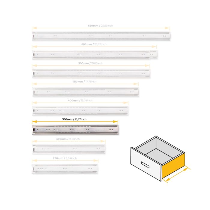 Emuca Lot de 5 jeux de Coulisses pour tiroirs, roulement à billes, hauteur 45mm, profondeur 350mm, sortie totale, zingué 5
