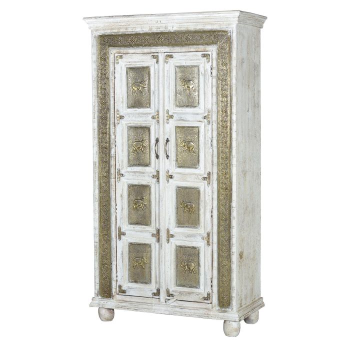 GINER Y COLOMER Armoire en Bois de Manguier Blanc Vieilli avec Finition Craquelé et Détails en Bronze 0 GINER Y COLOMER Armoire en Bois de Manguier Blanc Vieilli avec Finition Craquelé et Détails en Bronze 0