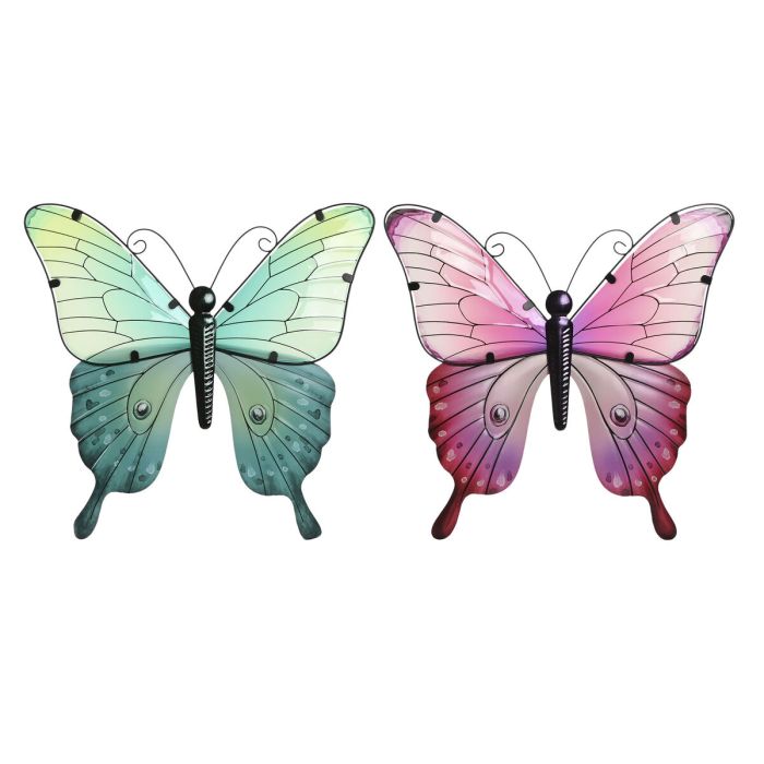 Décoration murale Home ESPRIT Jaune Bleu Vert Lila Papillon Shabby Chic 46 x 1,5 x 46 cm (4 Unités) 2