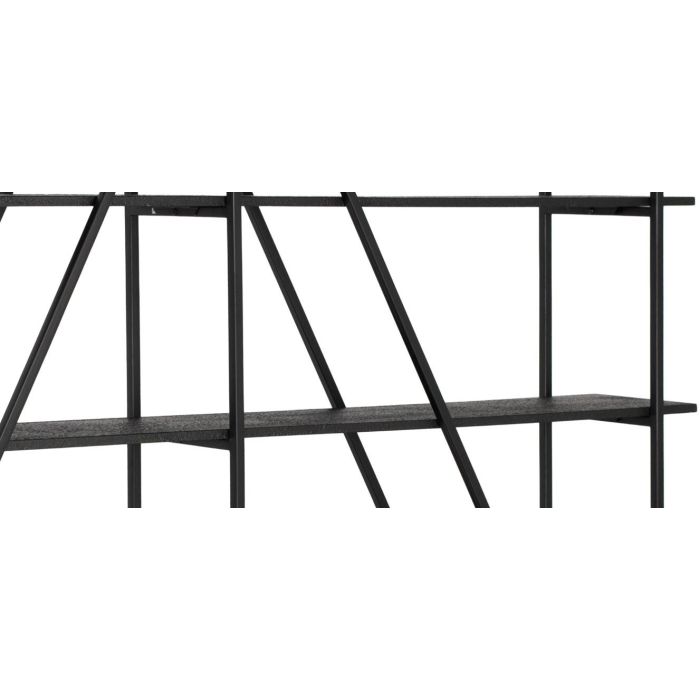 GINER Y COLOMER - Bibliothèque / Étagère industrielle moderne en fer et MDF noir - 5 étagères - Dimensions: 220 cm de largeur, 52 cm de hauteur totale 5