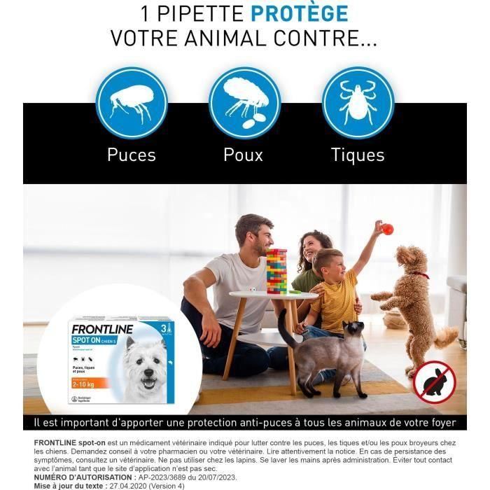 Frontline Spot On chien - Anti-puces anti-tiques pour chien S - 2-10kg - 3 pipettes 1