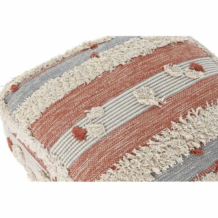 Pouf DKD Home Decor Blanc Orange Rayures Boho 60 x 60 x 25 cm (2 Unités) 1