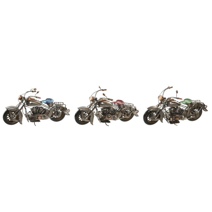 Figurine Décorative Home ESPRIT Bleu Vert Rose Argenté Moto Vintage 27 X 10 X 15 CM (3 Unités)