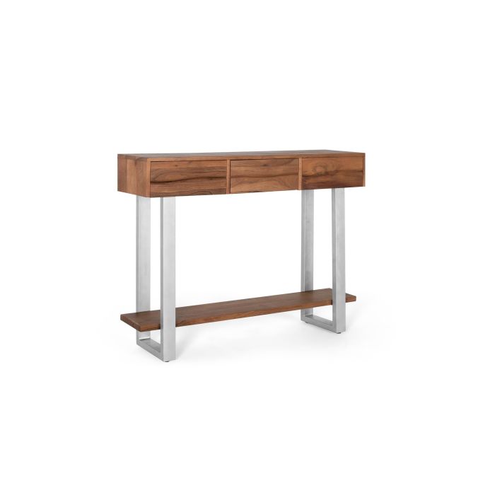 GINER Y COLOMER - Console d'entrée en bois d'acacia massif et métal avec 3 tiroirs et plateau inférieur, couleur naturel, dimensions 120x30x90 cm 1 GINER Y COLOMER - Console d'entrée en bois d'acacia massif et métal avec 3 tiroirs et plateau inférieur, couleur naturel, dimensions 120x30x90 cm 1