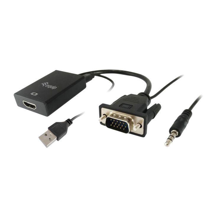 Adaptateur VGA vers HDMI avec Audio Equip 119038 Noir 2 Adaptateur VGA vers HDMI avec Audio Equip 119038 Noir 2