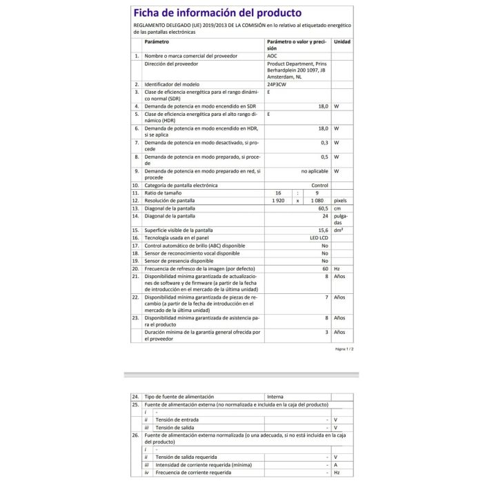 Écran AOC 24P3CW Full HD 23,8" 26