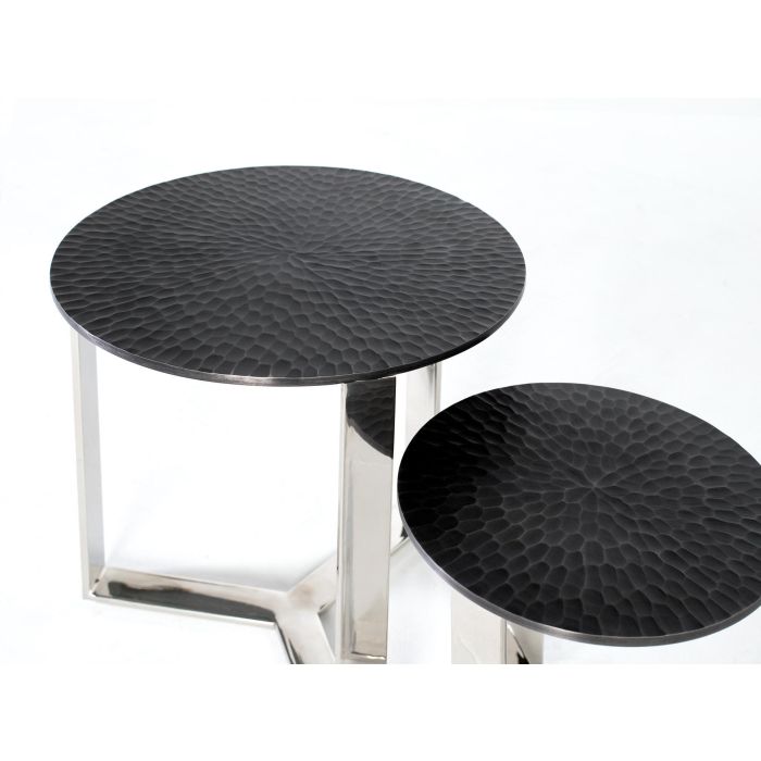 GINER Y COLOMER Lot de 2 Tables Basses en Aluminium et Métal Noir, Design Contemporain à Surface Martelée, Finition Artisanale 1