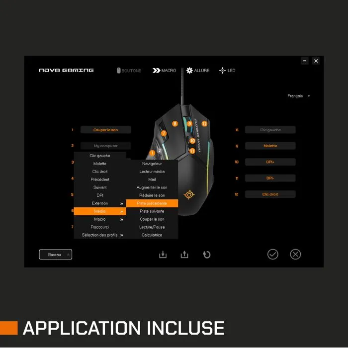 Nova Gaming Souris Gaming Filaire Virgo GM315, Noir avec Rétroéclairage RGB, Boutons Programmables et Capteur Haute Performance pour Jeu