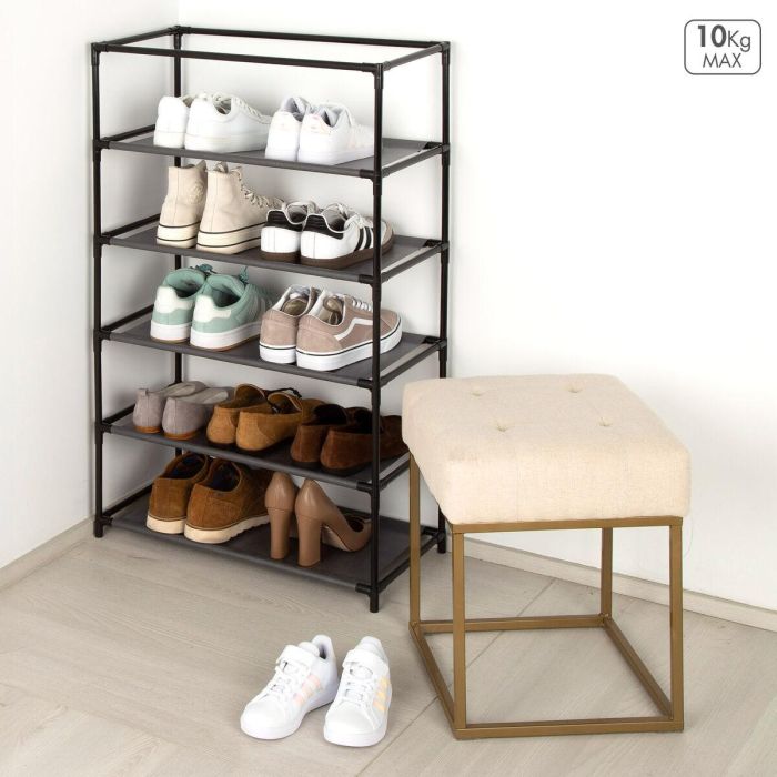 Range-chaussures Max Home Noir Gris Métal Textile 60 X 90 X 30 CM (6 Unités) 5