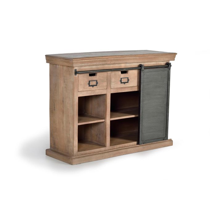 GINER Y COLOMER - Buffet industriel 3 tiroirs et 1 porte coulissante en bois de manguier et métal finition naturel - Dimensions tiroir: 14x29 cm 2