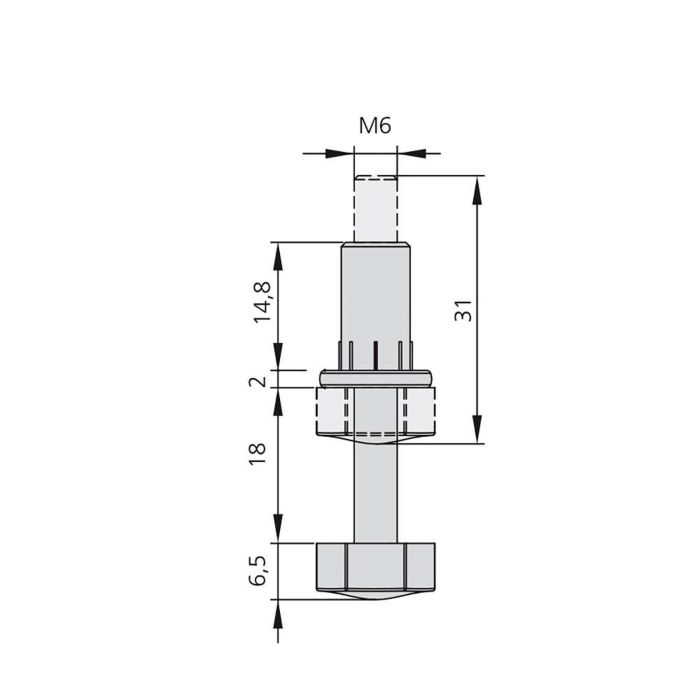 Emuca Lot de 20 vérins de réglage pour meubles, base hexagonale, M6, réglage 18mm, Acier et Plastique 3