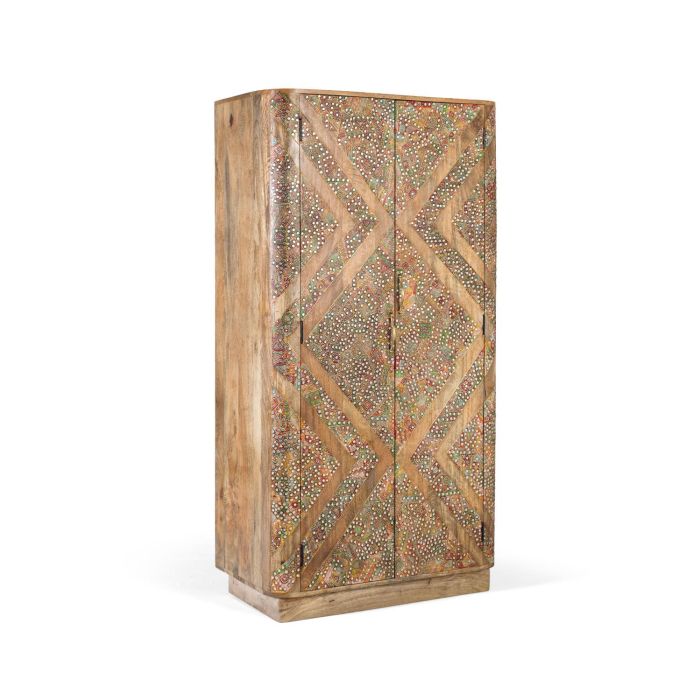 GINER Y COLOMER - Armoire en bois de manguier massif 2 portes 170 cm, couleur naturelle - Design compact avec portes à incrustations et miroirs 1 GINER Y COLOMER - Armoire en bois de manguier massif 2 portes 170 cm, couleur naturelle - Design compact avec portes à incrustations et miroirs 1