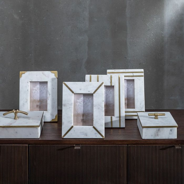 Cadre photo Blanc Doré Cuivre Marbre 10 x 15 cm 19 x 1,5 x 24 cm Cadre photo Blanc Doré Cuivre Marbre 10 x 15 cm 19 x 1,5 x 24 cm