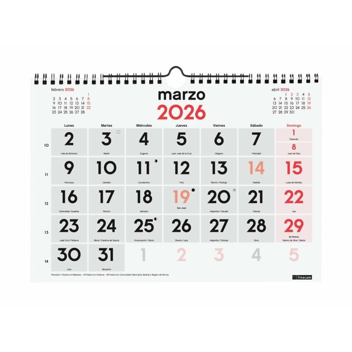 calendrier mural Finocam A4 Papier 2026 30 x 21 cm 2