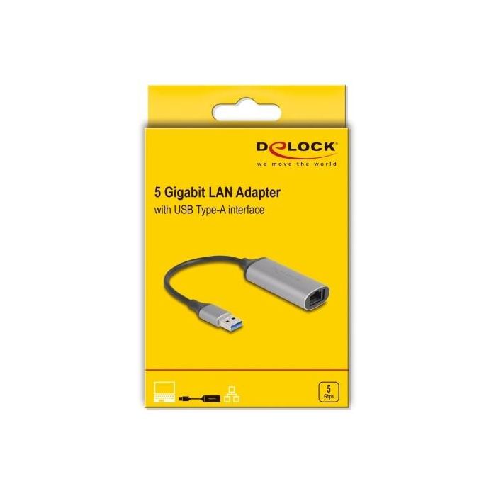 DeLOCK 81571 Adaptateur USB Type-A vers RJ-45 Gigabit Ethernet 5 Gbit/s avec câble de 0,15 m en aluminium anthracite