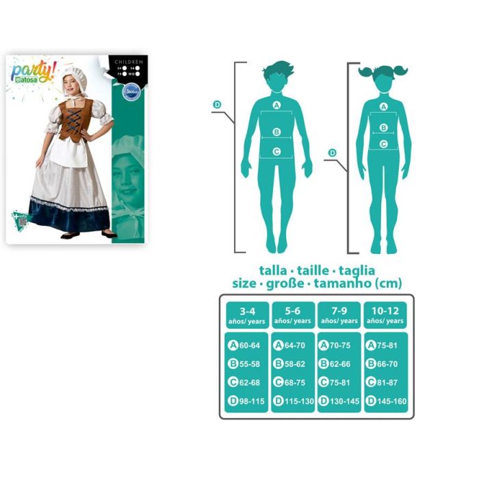 Déguisement Serveuse Médiévale pour Fille - Robe Longue avec Tablier - Taille 5-6 Ans - Blanc - Polyester