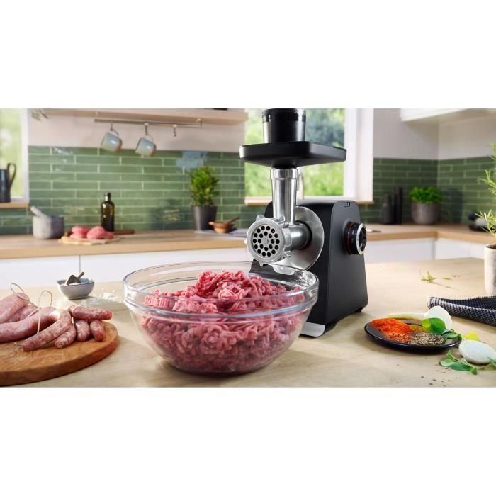 Bosch MFWS650B - Hachoir à Viande Série 6 - 500 W - 3,5 kg/min - Noir - Avec 3 grilles, kit kebbés, filière à saucisses et extracteur de jus