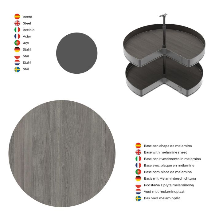 Emuca Jeux de plateaux tournants Harmony 3/4, Module largeur 800mm, Hauteur réglable, Acier et Bois, Gris anthracite 5 Emuca Jeux de plateaux tournants Harmony 3/4, Module largeur 800mm, Hauteur réglable, Acier et Bois, Gris anthracite 5