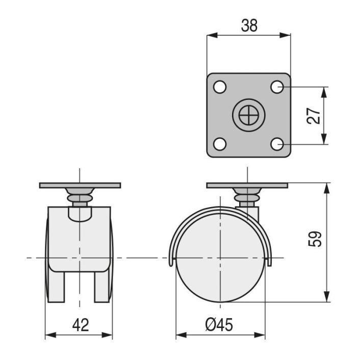 Rueda Giratoria Modelo Kelly Ø45 Aro Doble Plástico Negro Freno Sin Freno Q&Q 2
