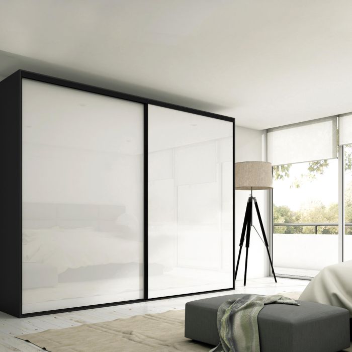 Emuca Kit de quincaillerie pour armoire à 2 portes coulissantes avec fermeture souple Placard 74, Modèle de poignée Sharp, épaisseur 19mm, panneaux non inclus, Peint en Noir 1