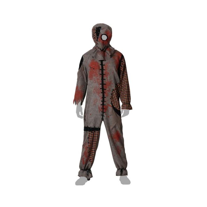 Déguisement Homme Adulte Muñeco Vudú Gris avec Masque Fermé et Combinaison Taille XL - Costume d'Halloween Effrayant