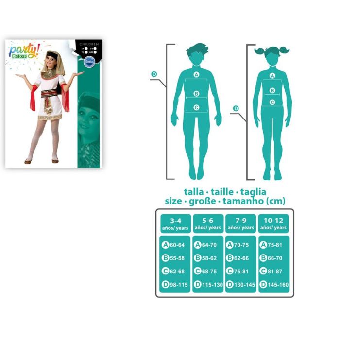 Déguisement de Pharaon Égyptienne pour Fille, Blanc et Doré, 4 Pièces, Taille 10-12 Ans, en Polyester, Thème Histoire