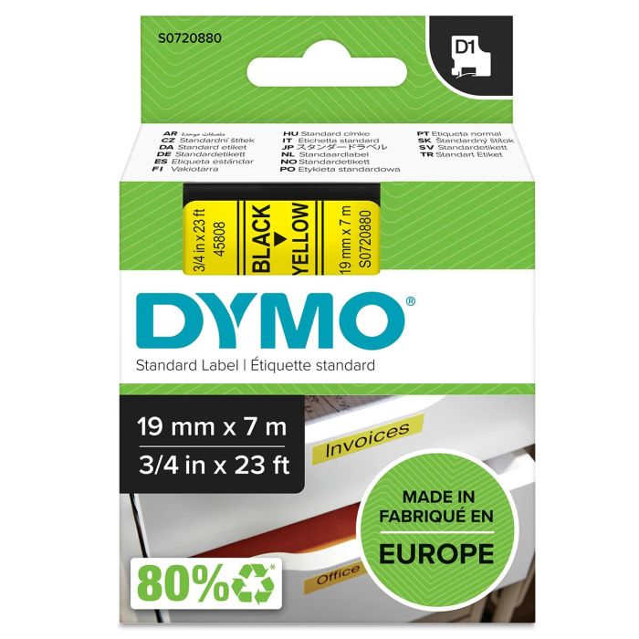 Ruban Laminé pour Etiqueteuses Dymo D1-19 45808 LabelManager™ Noir Jaune (5 Unités) 2 Ruban Laminé pour Etiqueteuses Dymo D1-19 45808 LabelManager™ Noir Jaune (5 Unités) 2