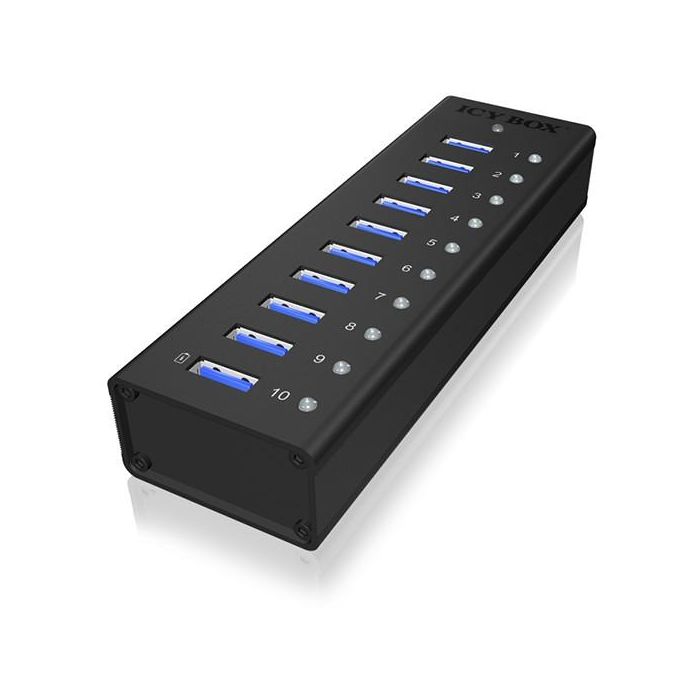 HUB 10 Port. Ladeport Aluminium-mit Netzteil ICY BOX 1