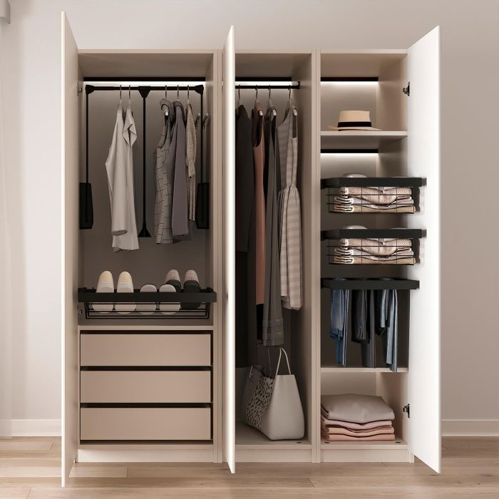 Emuca Penderie rabattable pour armoire Hang, 830 - 1150, Peint en noir, Acier et Plastique. 2