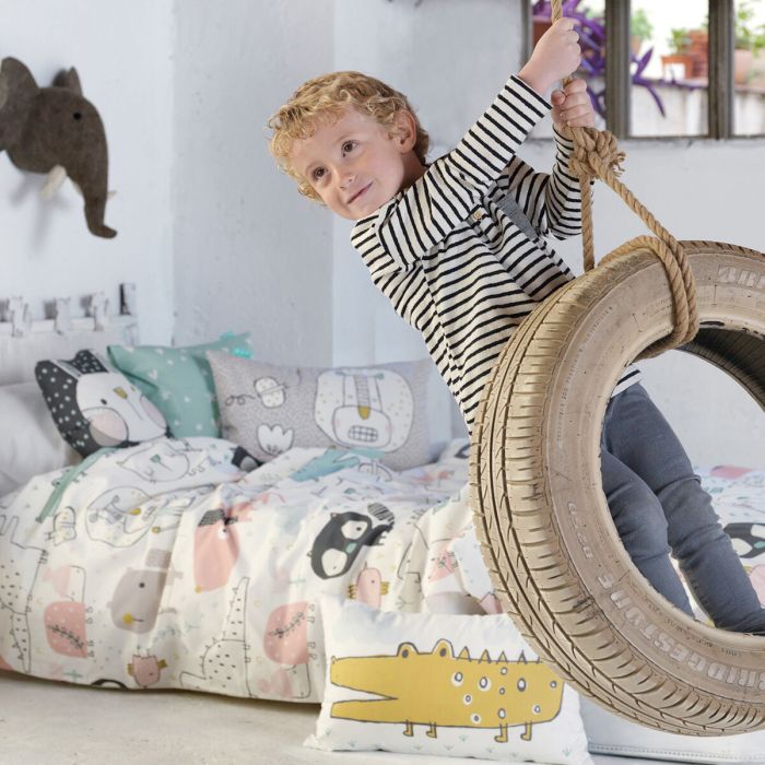 Parure de couette HappyFriday Moshi Moshi Best Buddies Multicouleur Lit 1 persone 2 Pièces 4