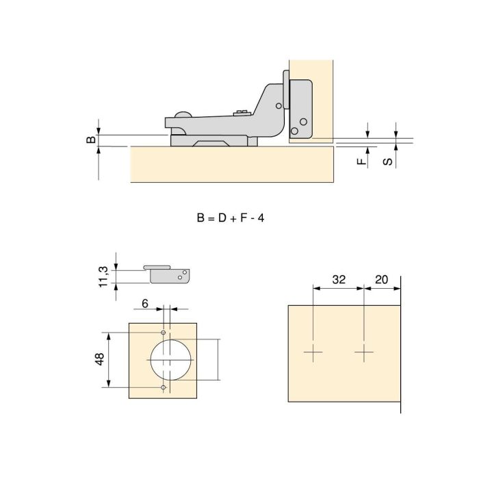 Emuca Lot de 20 charnières super coudées X91 à fermeture amortie avec embases droite à visser, Hauteur 1, Acier, Nickelé 9