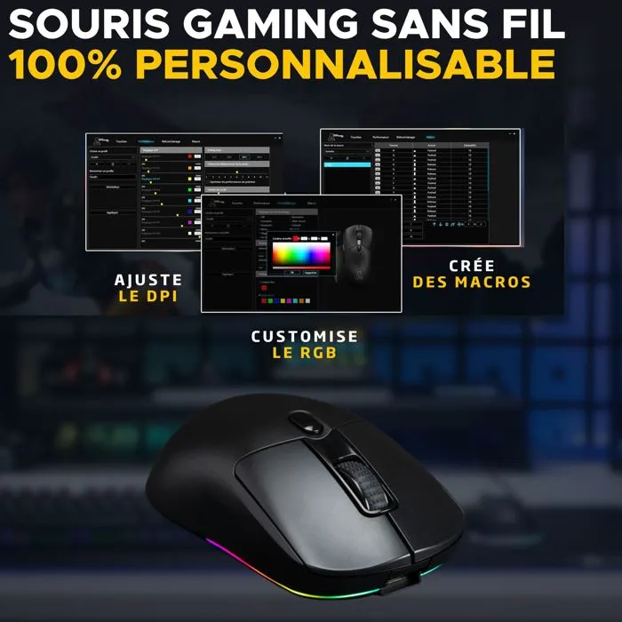 The G-Lab Kult Titan Pro - Souris gamer sans fil et filaire - Capteur 12000 DPI - RGB - Connexion 2.4 GHz/Bluetooth/USB - Pour PC et PS4 - Noire