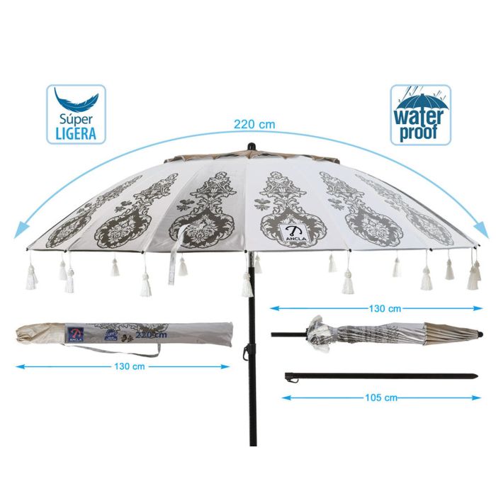 Parasol de plage Blanc Ø 220 cm SPF50+ Boho 1 Parasol de plage Blanc Ø 220 cm SPF50+ Boho 1