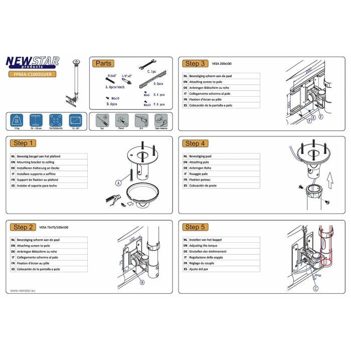 Support de TV Neomounts FPMA-C100SILVER 10" 30" 12 kg 1 Support de TV Neomounts FPMA-C100SILVER 10" 30" 12 kg 1